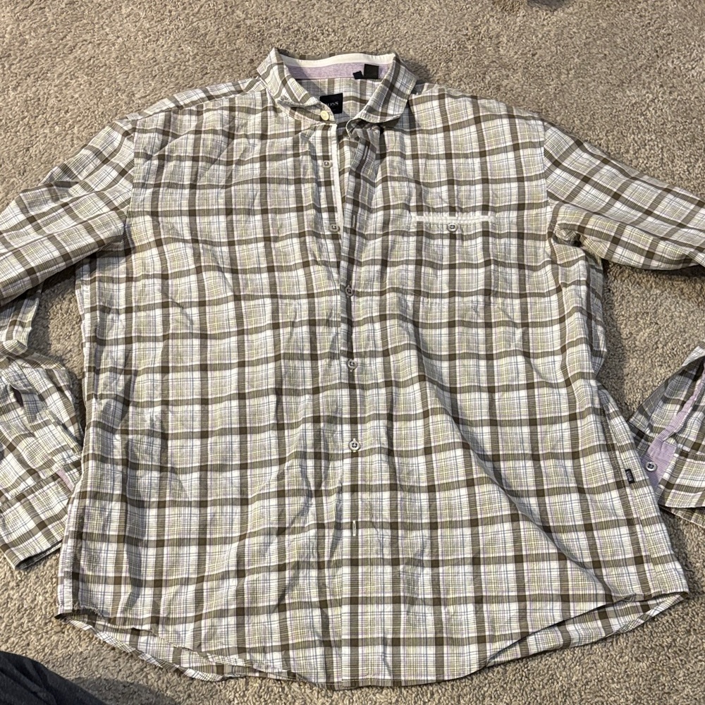 Hugo Boss Checkered Button-Down Shirt in Gray and Cream